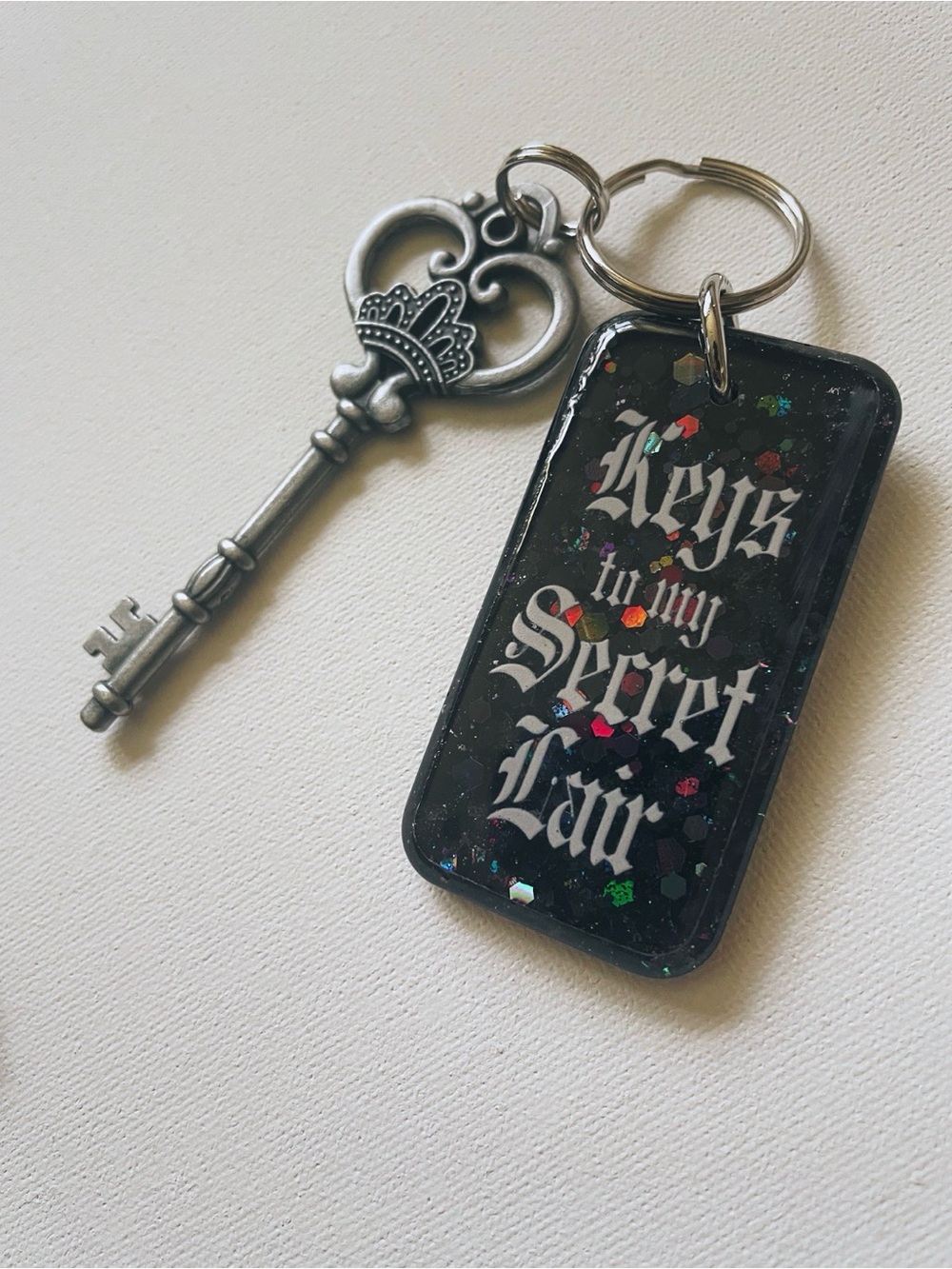Secret Lair Keychain - Handmade Holographic Resin Tag Key Chain with Key